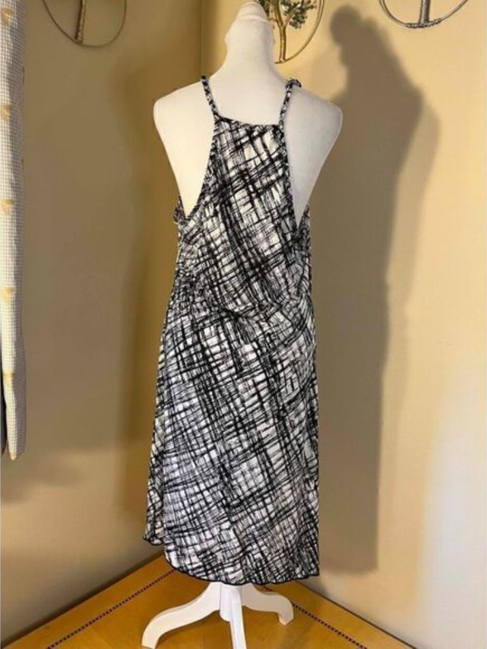 Black White Cross Hatch Print Sun Dress XL - Picture 3 of 11